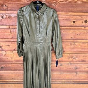 Leather pleated midi dress